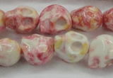 CRF358 15.5 inches 11*12mm skull dyed rain flower stone beads