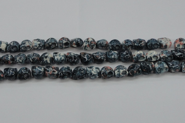 CRF366 15.5 inches 11*12mm skull dyed rain flower stone beads