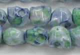 CRF368 15.5 inches 11*12mm skull dyed rain flower stone beads