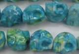 CRF369 15.5 inches 11*12mm skull dyed rain flower stone beads