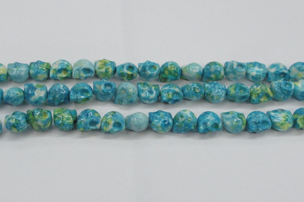 CRF369 15.5 inches 11*12mm skull dyed rain flower stone beads