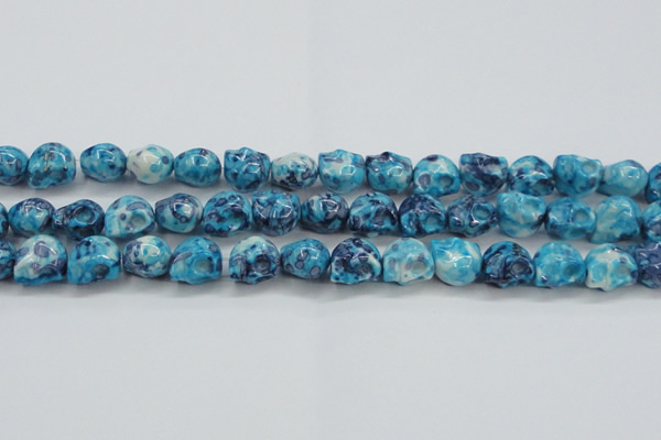 CRF370 15.5 inches 11*12mm skull dyed rain flower stone beads