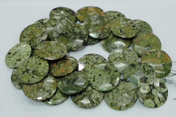 CRH109 15.5 inches 30mm faceted flat round rhyolite beads wholesale