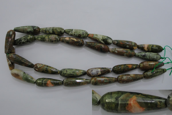 CRH133 15.5 inches 10*30mm faceted teardrop rhyolite gemstone beads