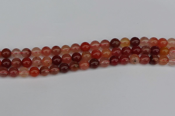 CRH602 15.5 inches 8mm round red rabbit hair quartz beads