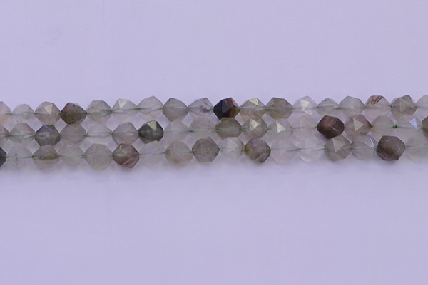 CRH612 15.5 inches 8mm faceted nuggets green rabbit hair beads