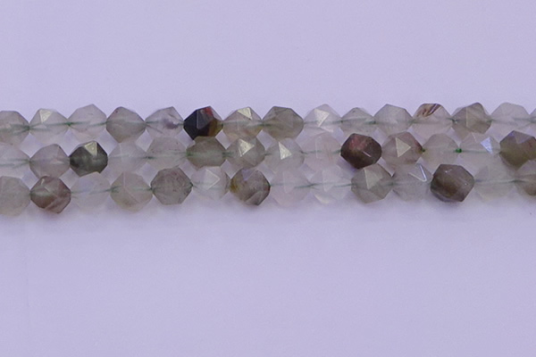 CRH614 15.5 inches 12mm faceted nuggets green rabbit hair beads