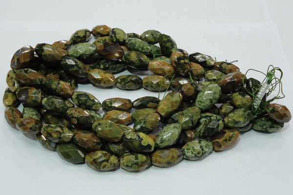 CRH69 15.5 inches 15*25mm faceted rice rhyolite beads wholesale