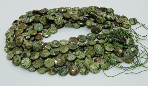 CRH84 15.5 inches 12mm faceted flat round rhyolite beads wholesale