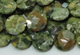 CRH85 15.5 inches 14mm faceted flat round rhyolite beads wholesale