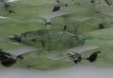 CRI07 15.5 inches 10*30mm faceted rice green rutilated quartz beads