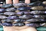 CRI114 15.5 inches 10*30mm faceted rice charoite gemstone beads