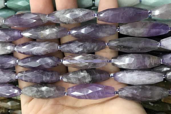 CRI118 15.5 inches 10*30mm faceted rice amethyst gemstone beads