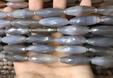 CRI125 15.5 inches 10*30mm faceted rice grey agate gemstone beads