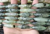 CRI133 15.5 inches 10*30mm faceted rice green rutilated quartz beads