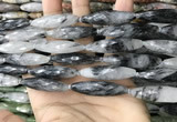 CRI155 15.5 inches 10*38mm faceted rice black rutilated quartz beads