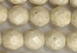 CRJ627 15.5 inches 6mm faceted round white fossil jasper beads