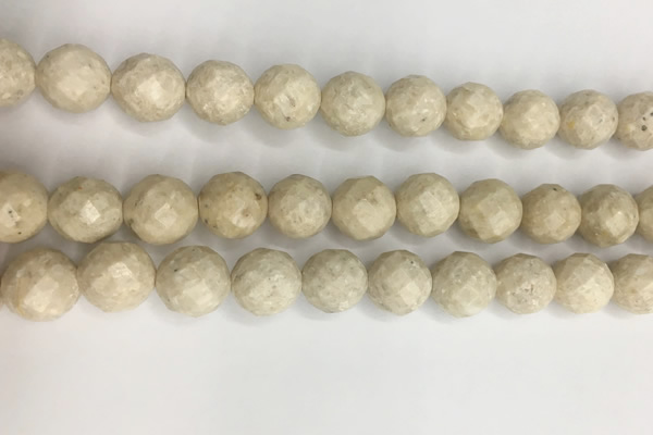 CRJ630 15.5 inches 12mm faceted round white fossil jasper beads