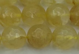 CRO1035 15.5 inches 14mm faceted round yellow watermelon quartz beads