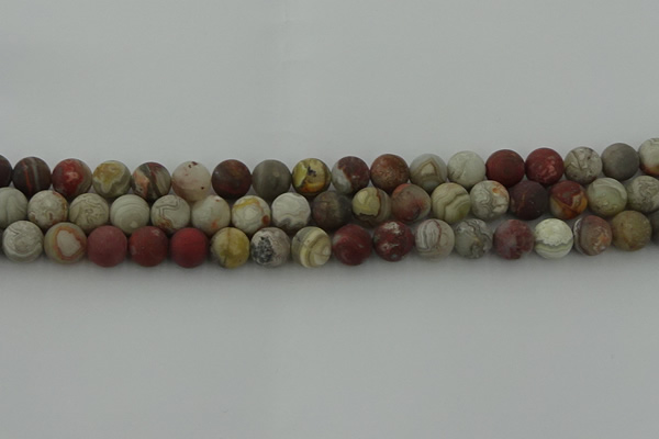 CRO1092 15.5 inches 8mm round matte laguna lace agate beads