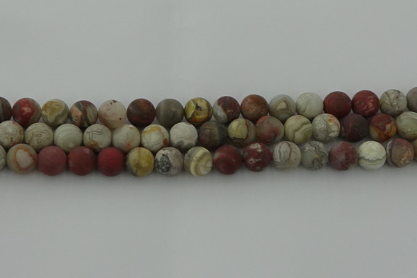 CRO1093 15.5 inches 10mm round matte laguna lace agate beads