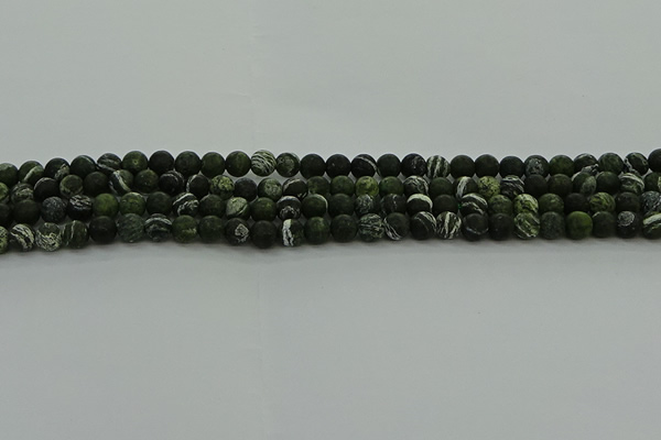 CRO1120 15.5 inches 4mm round matte green silver line jasper beads