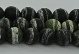 CRO1122 15.5 inches 8mm round matte green silver line jasper beads