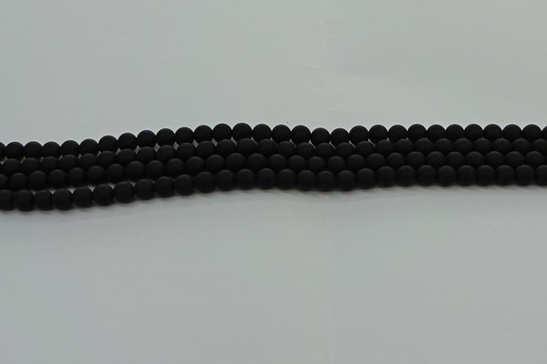 CRO1130 15.5 inches 4mm round matte black agate gemstone beads