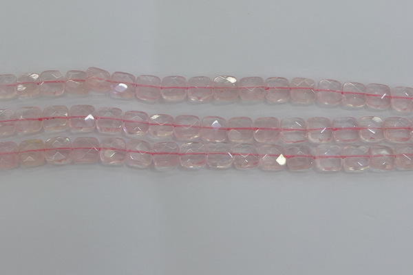 CRQ154 15.5 inches 10mm faceted square natural rose quartz beads