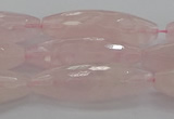 CRQ195 15.5 inches 10*30mm faceted rice natural rose quartz beads