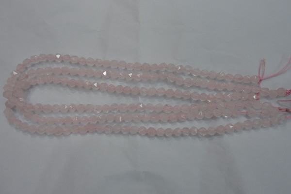 CRQ300 15 inches 6mm faceted nuggets rose quartz beads