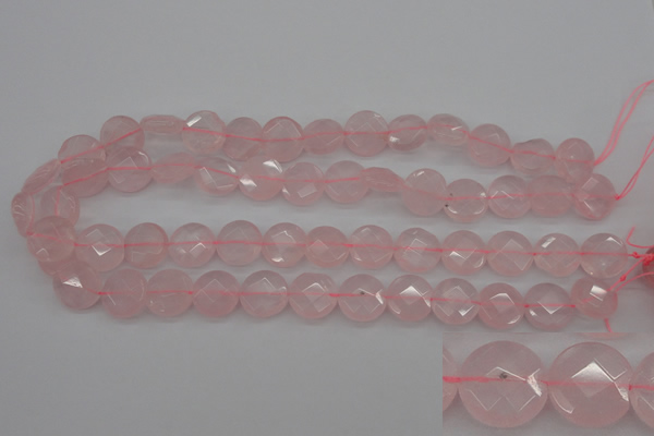 CRQ362 15.5 inches 15mm faceted coin rose quartz beads wholesale