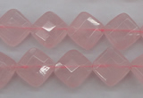 CRQ370 15.5 inches 12*12mm faceted diamond rose quartz beads