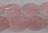 CRQ375 15.5 inches 15*20mm faceted & twisted oval rose quartz beads