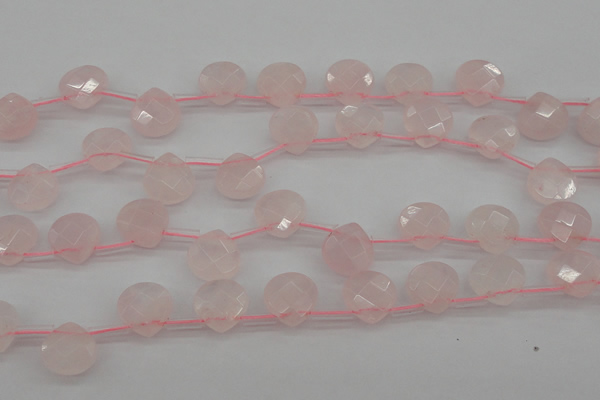 CRQ379 15.5 inches 10*10mm faceted briolette rose quartz beads