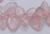 CRQ385 15.5 inches 15*18mm - 15*25mm carved leaf rose quartz beads