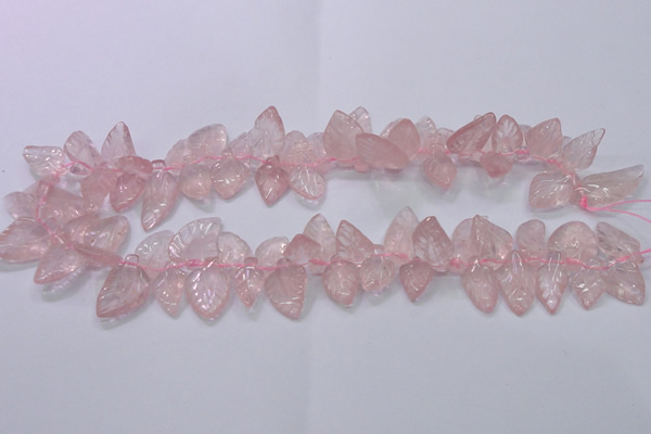 CRQ385 15.5 inches 15*18mm - 15*25mm carved leaf rose quartz beads