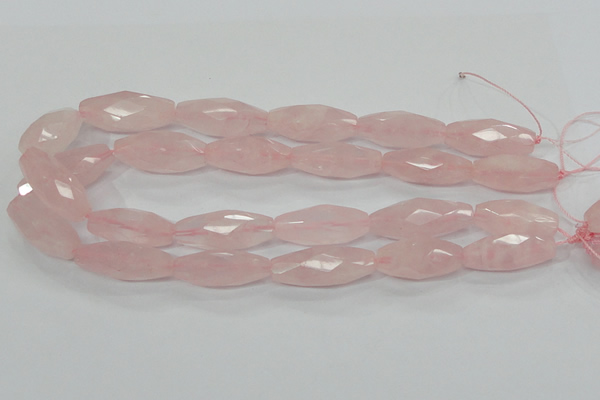 CRQ41 15.5 inches 14*32mm faceted rice natural rose quartz beads