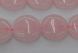 CRQ602 15.5 inches 15mm flat round rose quartz beads wholesale