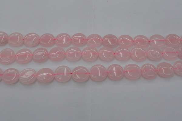 CRQ602 15.5 inches 15mm flat round rose quartz beads wholesale