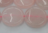 CRQ605 15.5 inches 25mm flat round rose quartz beads wholesale