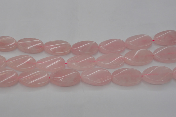 CRQ646 15.5 inches 20*30mm twisted oval rose quartz beads