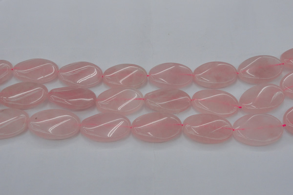 CRQ647 15.5 inches 25*35mm twisted oval rose quartz beads