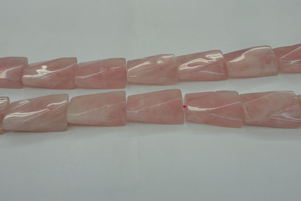 CRQ651 15.5 inches 20*30mm twisted rectangle rose quartz beads