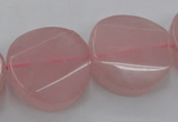 CRQ663 15.5 inches 25mm twisted coin rose quartz beads