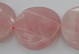 CRQ664 15.5 inches 30mm twisted coin rose quartz beads