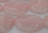 CRQ668 15.5 inches 22*30mm carved leaf rose quartz beads