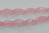 CRQ69 15.5 inches 6*12mm twisted rice natural rose quartz beads