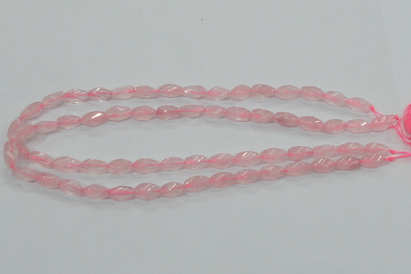 CRQ69 15.5 inches 6*12mm twisted rice natural rose quartz beads