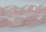 CRQ71 15.5 inches 10*22mm twisted rice natural rose quartz beads